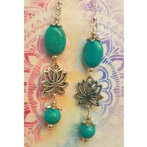 LOTUS MEDITATION EARRINGS, TURQUOISE MAGNESITE, SILVERY